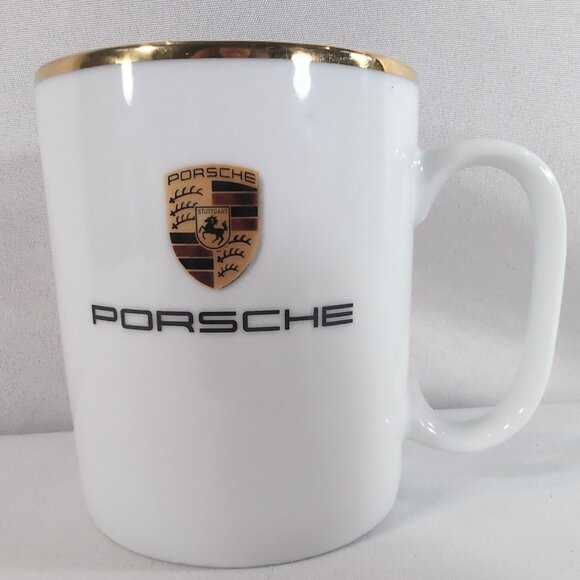 Porsche Germany Mug Monogram Logo White Gold Coffee Ceramic Luxury Car Trim - Picture 1 of 14